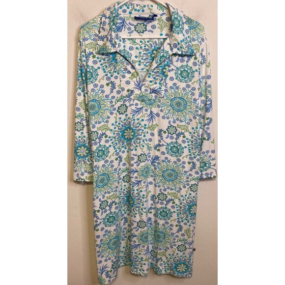 Banana Boat Sun Protection Dress Womens Size XL White Blue Floral 50 UPF V Neck - Picture 1 of 4
